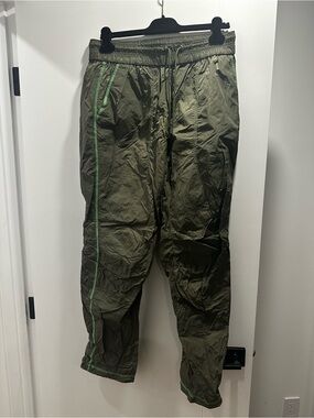 John Elliott Olive Green Track Pants with Light Green Piping